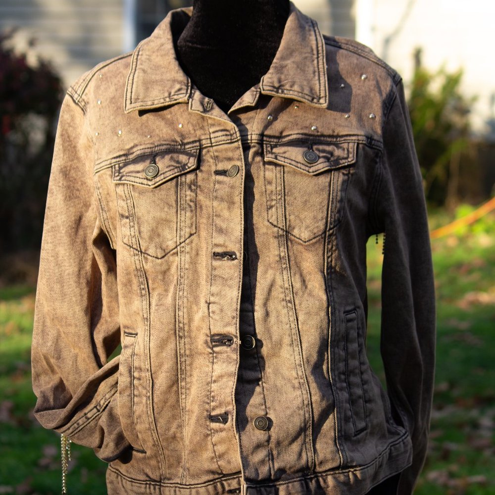 UPCYCLED Denim Rhinestone Fringe Jacket - Picture 9 of 10